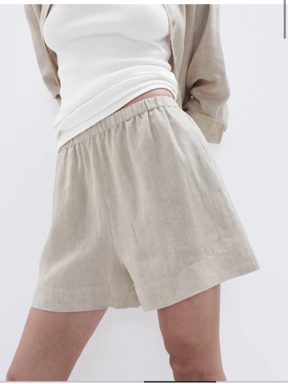 High-Waist Light Beige Linen Blend Shorts